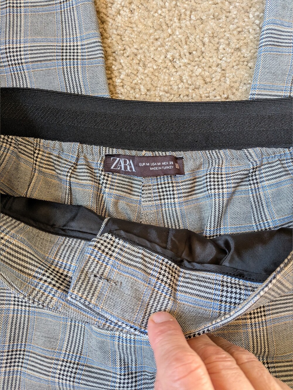 ZARA Black Plaid Dress Pants with Blue Windowpane